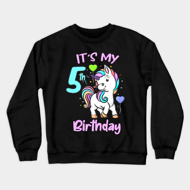 5th Birthday Unicorn Kids Gifts For Girls Crewneck Sweatshirt by Foxxy Merch